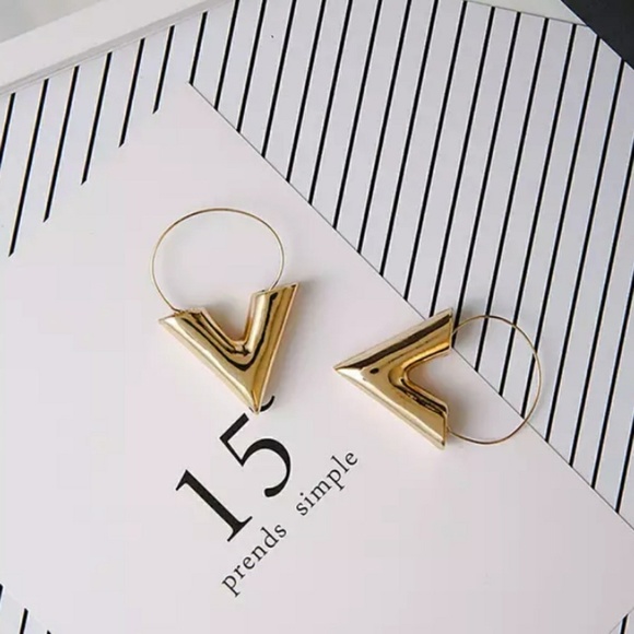 Gold V Shaped Earrings - Picture 6 of 8